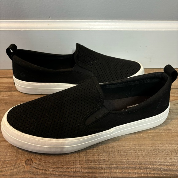 Sperry Topsider Crest Twin Gore Black Perforated Slip Ons Size 8 - Picture 2 of 4
